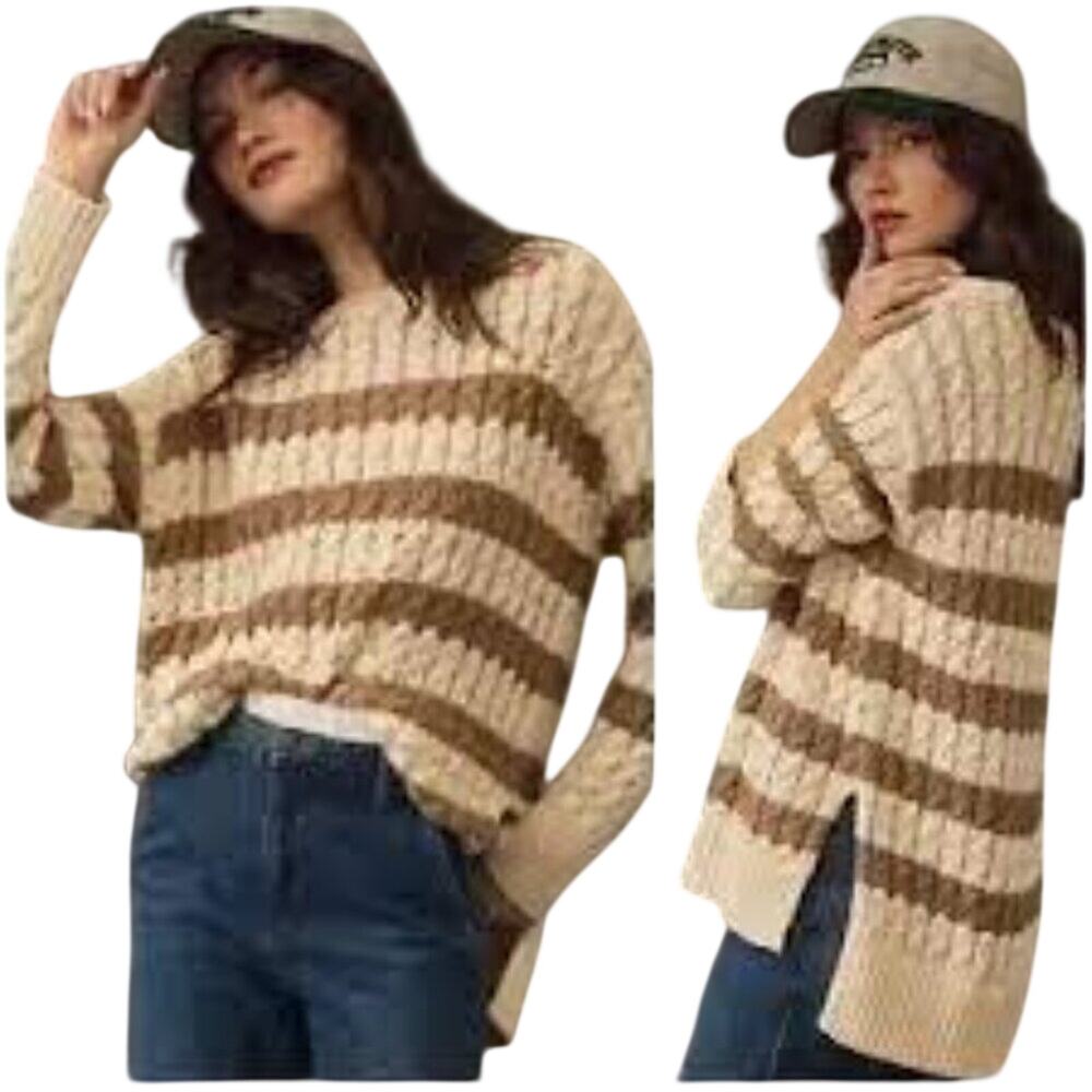 Anthropologie Pilcro Recycled Cotton Cable Knit Longline Sweater Lagenlook